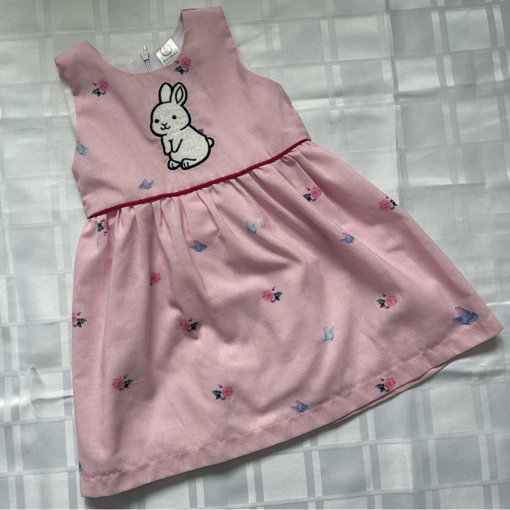 3 for $20 🐣 Rose Lightweight Pink Fit and Flare Butterfly Print Dress with Bunny